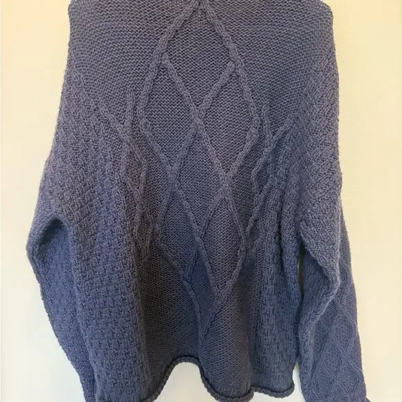 Vintage 90s Bally shanon wool Blue Cable Knit fisherman Sweater size L - Picture 3 of 3